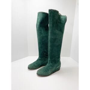 Michele Negri Forest Green Suede Wedge Over Knee Boots Custom